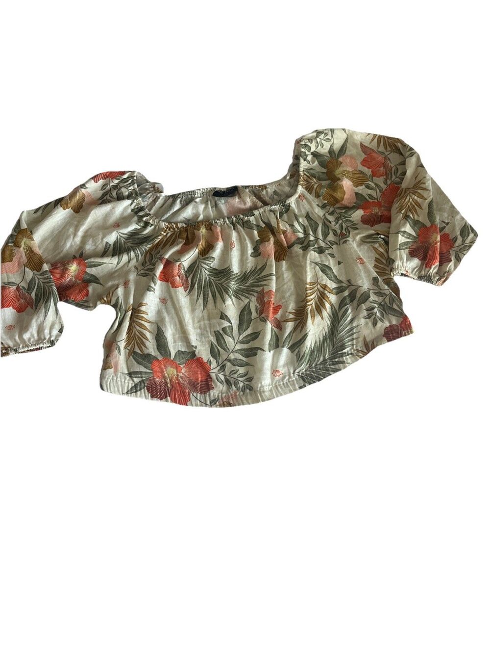 Lane Bryant Linen Blend Tropical Off-The-Shoulder Top Cropped Size 22/24 Hawaii - Picture 5 of 8